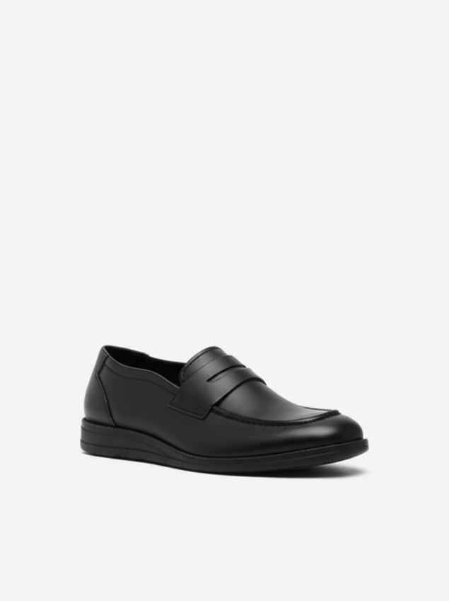 Minimalist black orthopedic loafers styled for business casual office wear