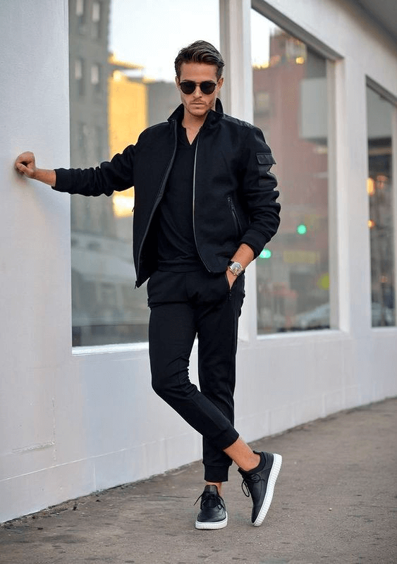 This is a more professional look for men with black sneakers