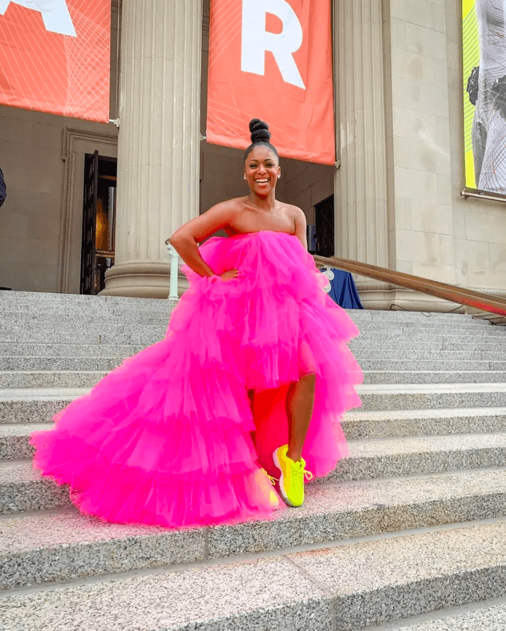 you can wear bold and bright colours for sneaker ball dresses

