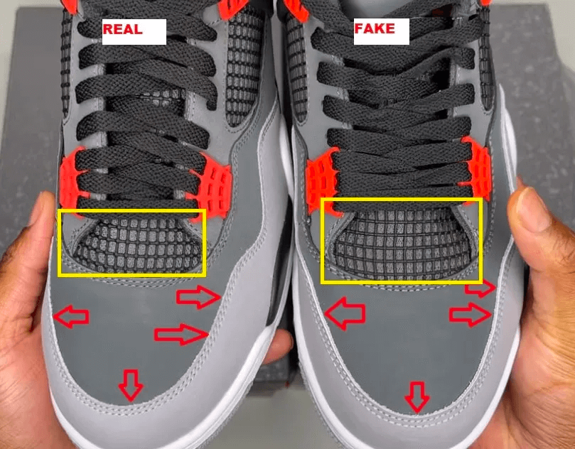 On a real pair of shoes, the toe box should be firm and well-defined