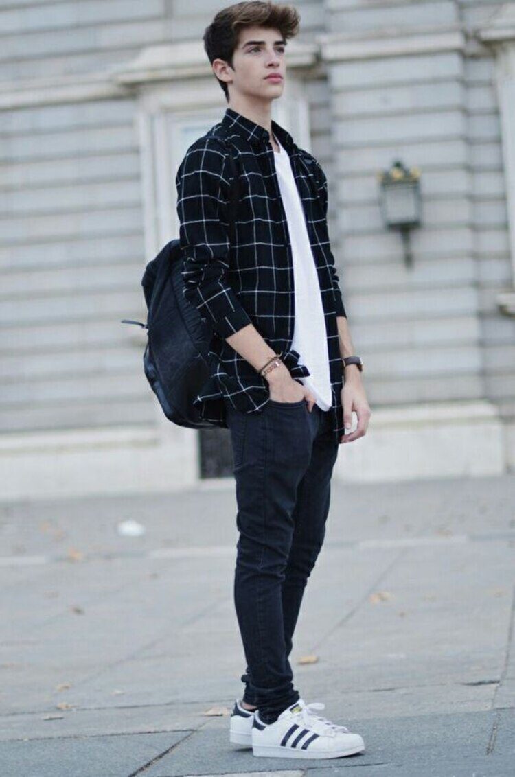 Checked shirt and jeans is a casual style