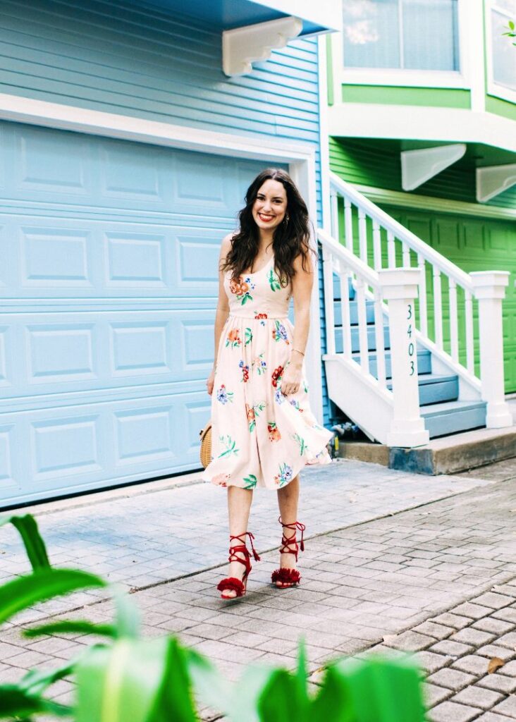  floral dress with red heel