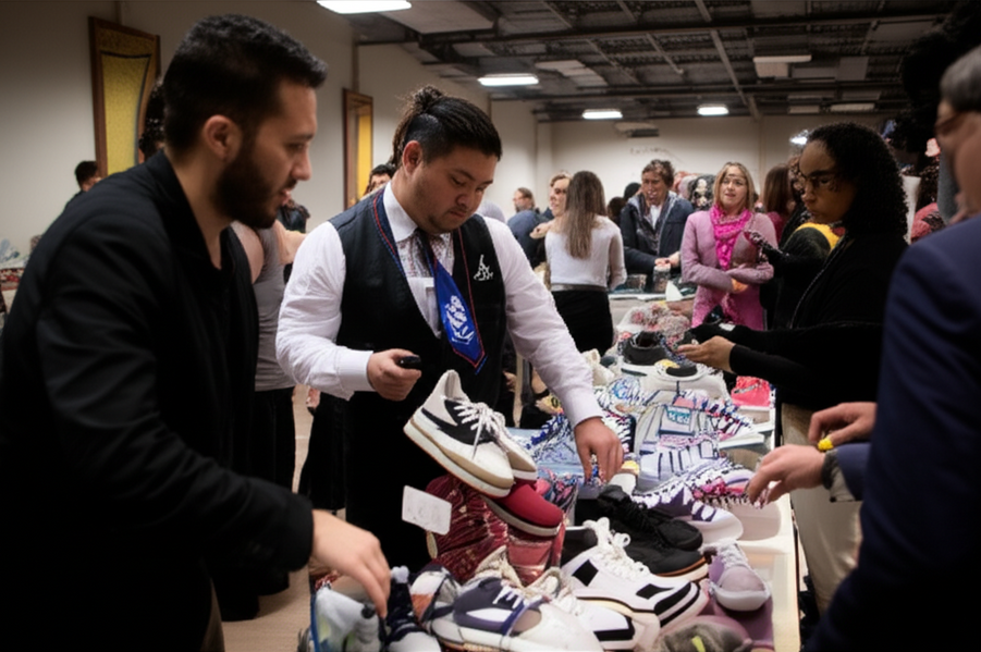 High-resolution image of auctioneers selling rare collectible sneakers