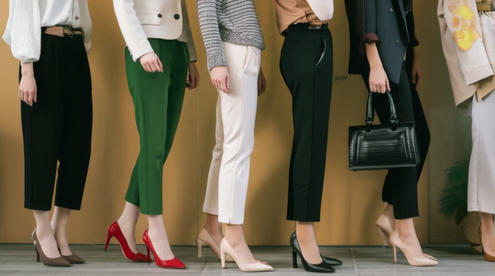 Women showcasing versatile designer heels paired with different outfits