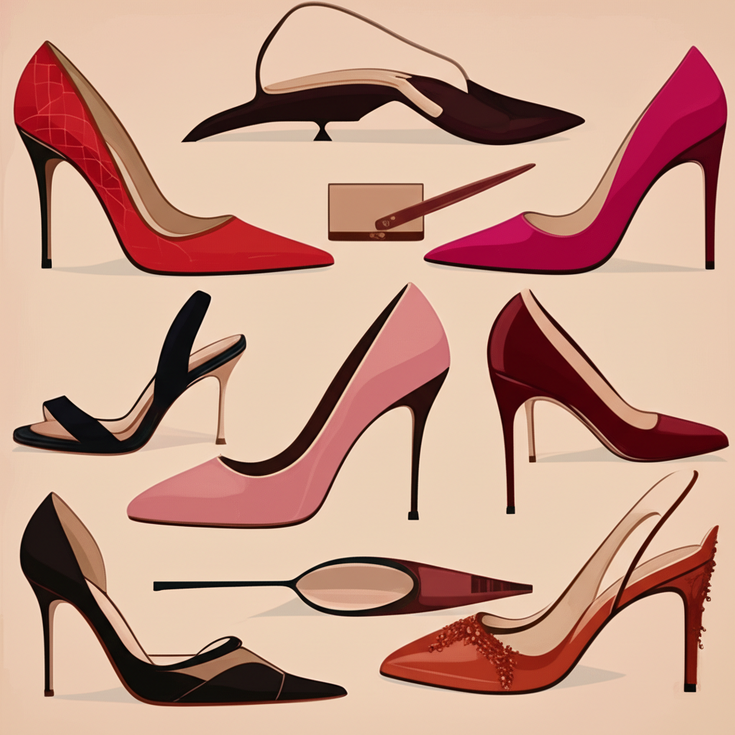 Elegant designer heels highlighting different heel shapes and styles
