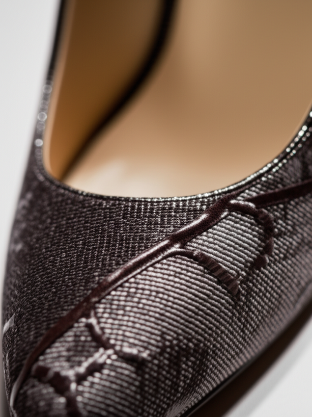 Close-up of authentic designer heels highlighting brand details