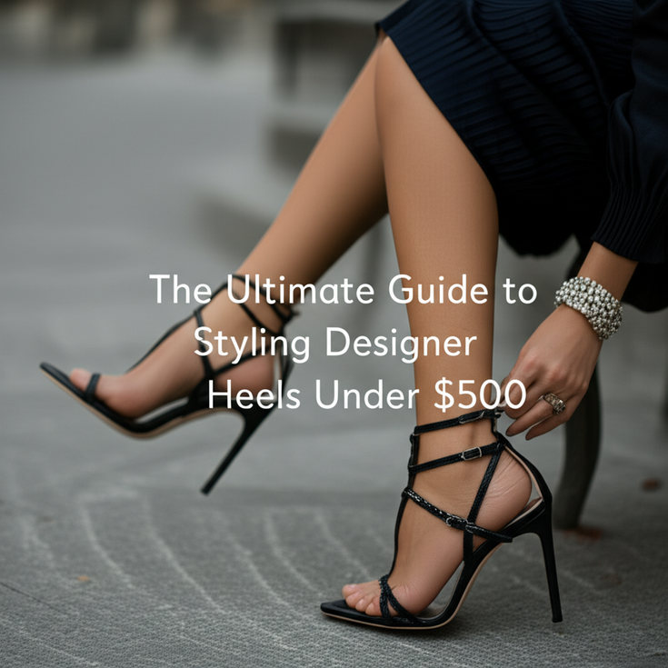 feature image for the blog with the blog title included. Title: The Ultimate Guide to Styling Designer Heels Under $500. Ensure the text is accurate and error-free