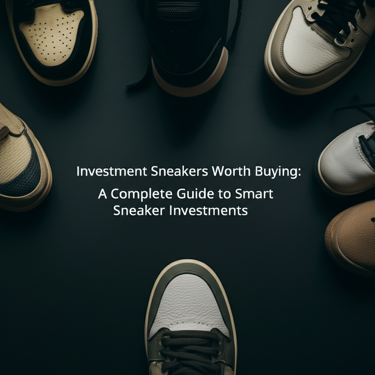 feature image for the blog with the blog title included. Title: Investment Sneakers Worth Buying: A Complete Guide to Smart Sneaker Investments. Ensure the text is accurate and error-free