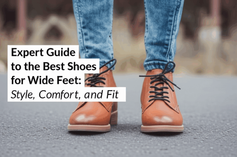 feature image for the blog with the blog title included. Title: Expert Guide to the Best Shoes for Wide Feet: Style, Comfort, and Fit. Ensure the text is accurate and error-free
