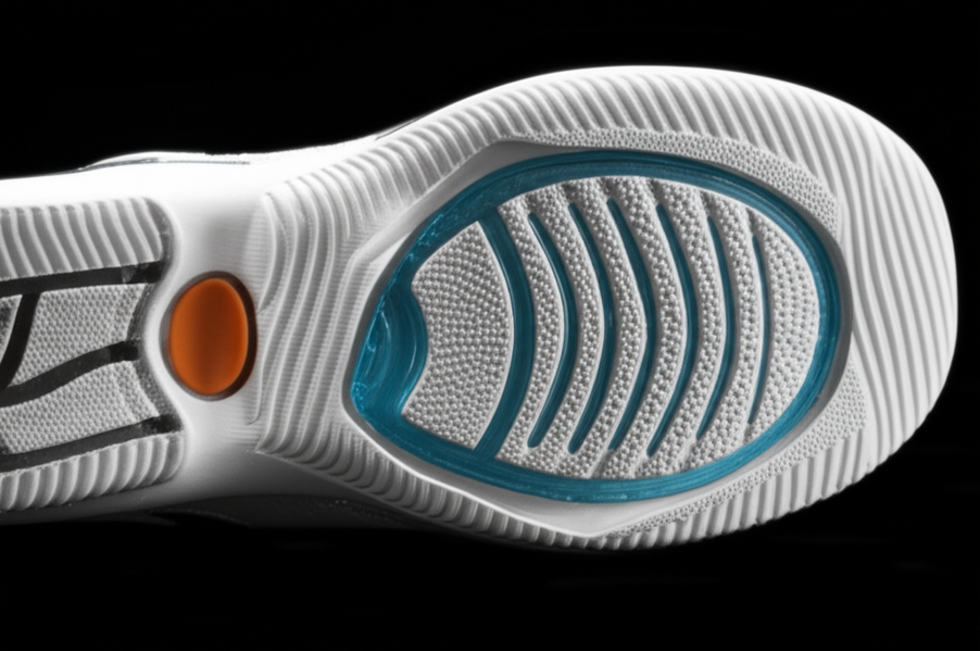 Close-up of cushioned diabetic shoe sole with orthopedic support