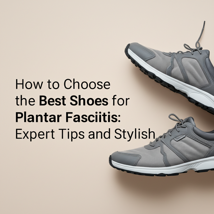 feature image for the blog with the blog title included. Title: How to Choose the Best Shoes for Plantar Fasciitis: Expert Tips and Stylish Picks. Ensure the text is accurate and error-free