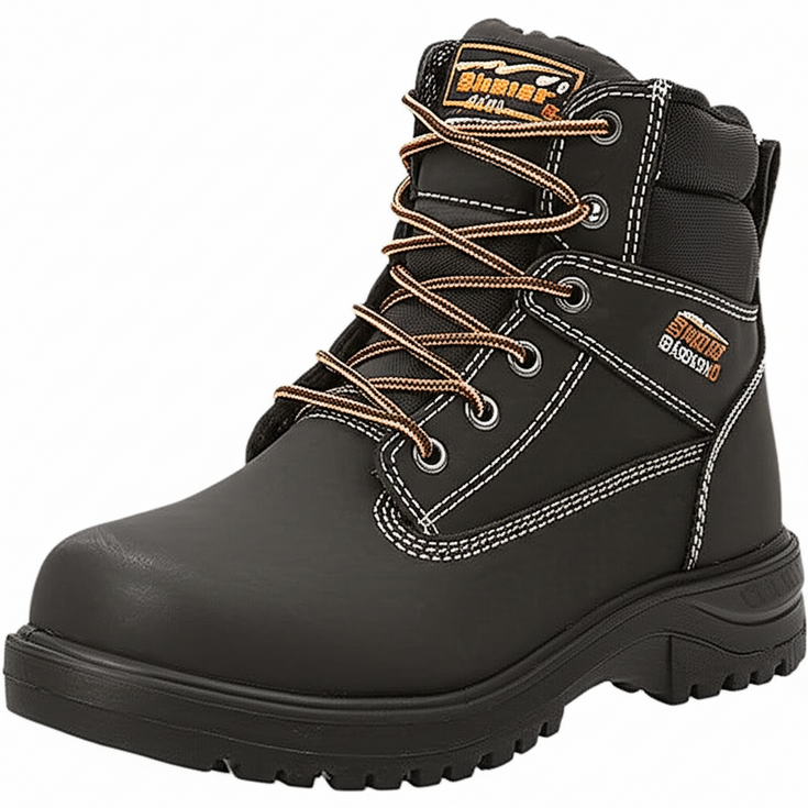 Image showing women's steel toe boots with waterproof leather and comfortable padding